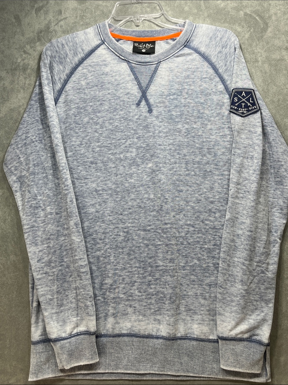 Salt Life Blue Acid Wash Crewneck Sweatshirt Surf Coastal Size S